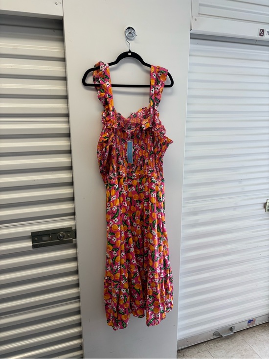 Draper James Kimberly Smocked Midi Dress Pockets in Orange Blossom Floral Tiered